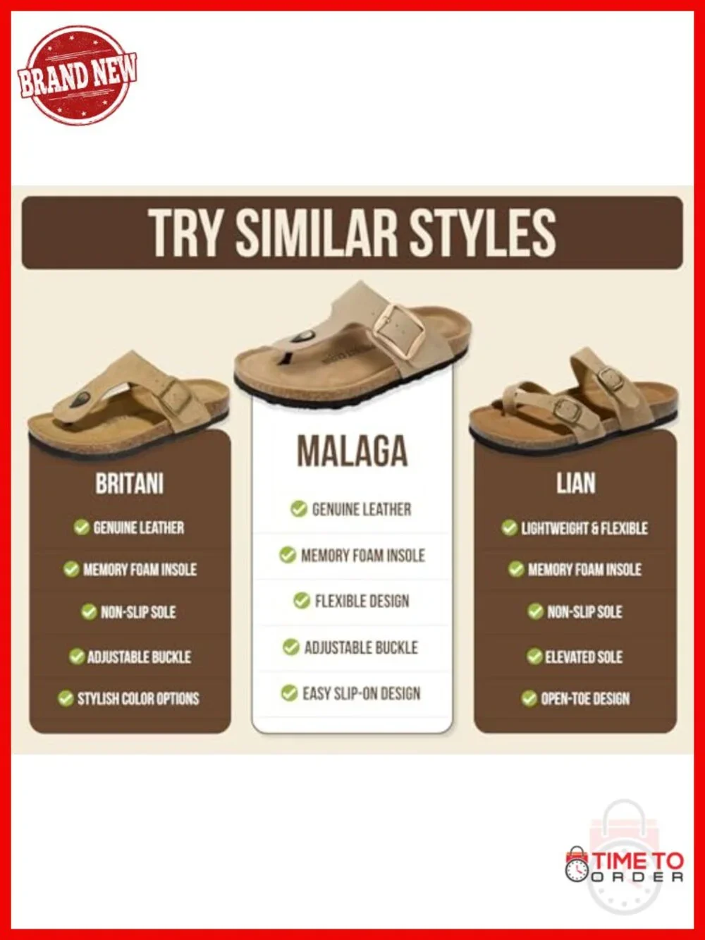 Genuine Leather Slide Sandals with Memory Foam - Non-Slip Women's Sandals